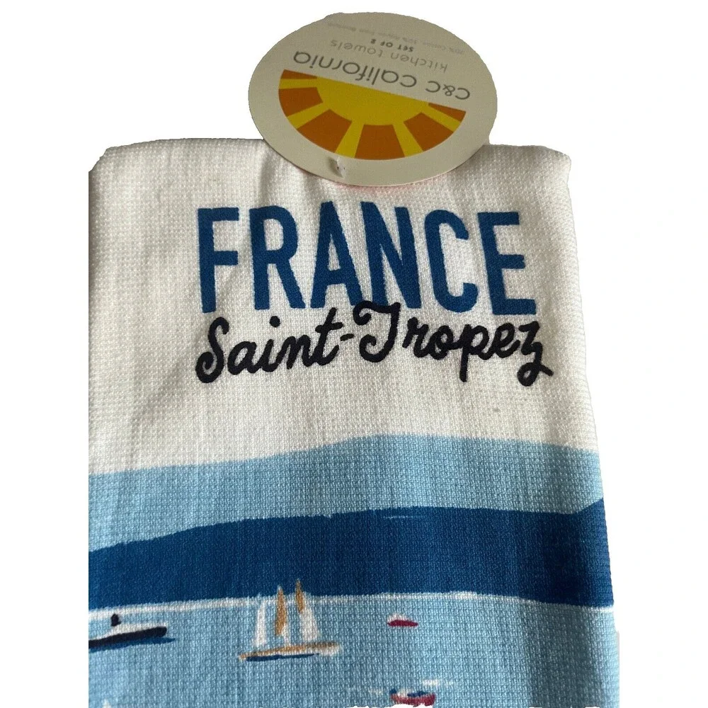 C&C Saint-Tropez France Kitchen Dish Towels Set Of 2 Cotton Blend Terry Reverse